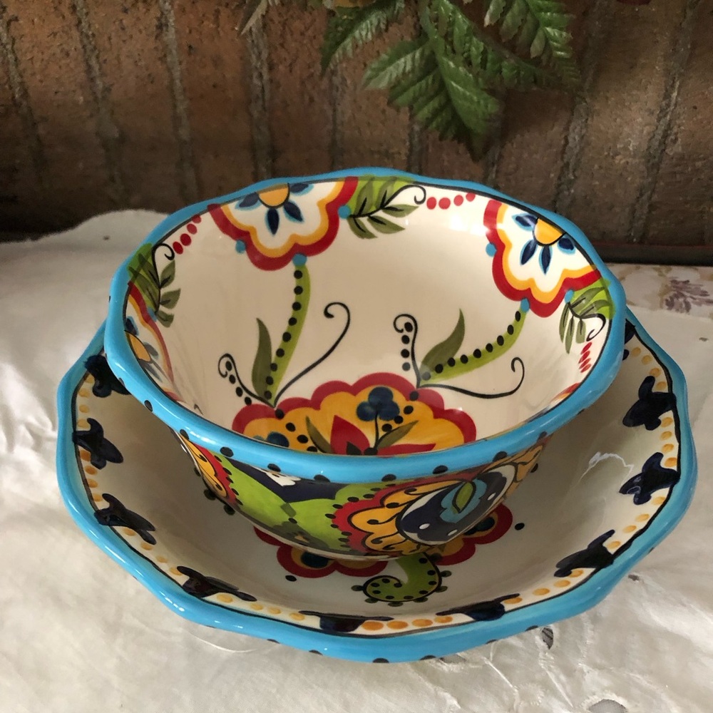 New Hand-Painted Colorful Ceramic Bowls - Set of 2